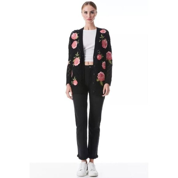 Alice + Olivia Bradford Embroidered Grandpa Floral Cardigan Medium NWT $595 - Picture 3 of 12